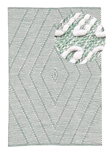 carpetfine Baumwollteppich Kelim Durry Grün 60x90 cm – Robuster Flachgewebe-Teppich für jeden Wohnbereich - Hochwertiger Baumwollteppich in Grün, pflegeleicht und langlebig. Ideal für Wohnzimmer, Schlafzimmer und Kinderzimmer. Verleiht jedem Raum eine gemütliche Atmosphäre.