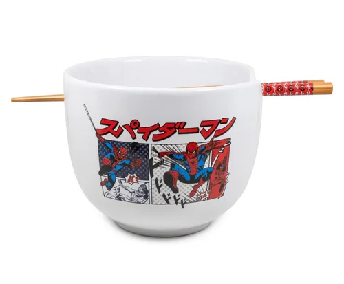 Marvel Spider-Man Japanisches Geschirrset | 20-Unzen Ramen-Schüssel, Essstäbchen