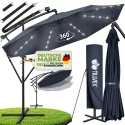 tillvex Sonnenschirm LED Solar Ø 3m – Der perfekte Ampelschirm für Balkon und Garten - Sonnenschirm mit 360° Drehfunktion und integrierten LED-Lichtern, ideal für stimmungsvolle Abende im Freien.
