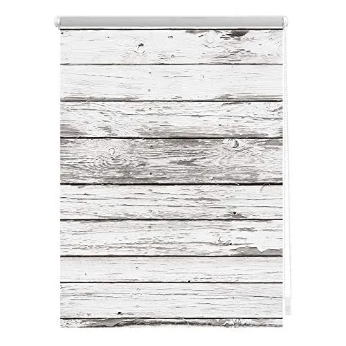 Lichtblick Klemmfix Tageslicht-Rollo mit Motiv – Bretter-Vintage Weiß, 60 x 150 cm - Seitenzug-Rollo ohne Bohren, blickdicht mit hochwertigem Digitaldruckmotiv, idealer Blend- und Sichtschutz, einfache Montage mit Klemmträgern, Made in Germany.