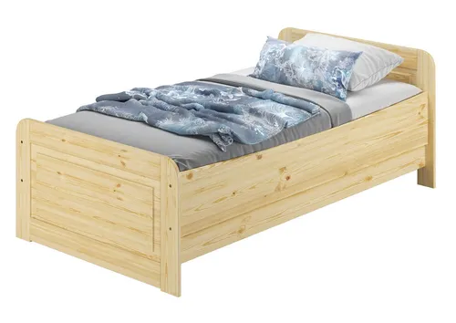 ERST-HOLZ Massivholzbett Seniorenbett Extra Hoch 100 x 200 cm Höhenverstellbar Massive Kiefer, Kiefer farblos lackiert