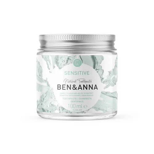 Ben & Anna Zahnpasta im Glas - Sensitive 100ml - Vegane Zahnpasta im recyclebaren Glas, ideal für empfindliche Zähne. Mit natürlichen Inhaltsstoffen wie Sanddorn und Aloe Vera für gesunde Zähne und frischen Atem.