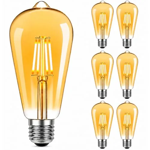 NUODIFAN Edison Vintage Glühbirne, 6 Stück Edison LED Lampe Warmweiß E27 Retro Glühbirne Ideal für Nostalgie und Retro Beleuchtung im Haus Café Bar usw