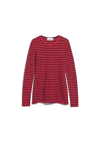 ARMEDANGELS Damen Longsleeve EINIAARA Stripes Slim Fit Tinted Navy-Candy Apple - Stylisches Longsleeve aus 100% Bio-Baumwolle im Slim Fit, ideal für umweltbewusste Mode. Hergestellt in Portugal mit geprüfter Qualität.