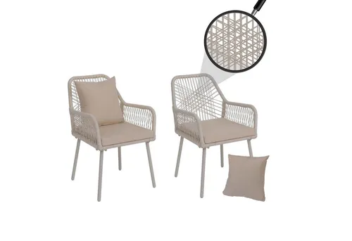 Gartenstuhl MCW-O12 2er-Set – Aluminium mit Rope-Geflecht - Entspannen Sie stilvoll mit unserem 2er-Set Gartenstuhl MCW-O12. Robustes Aluminiumgestell, elastisches Rope-Geflecht und bequeme Kissen sorgen für höchsten Komfort im Freien. Pflegeleicht und elegant für jeden Außenbereich.