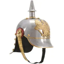 vidaXL Deutscher Preußischer Helm Antik Replik für LARP und Cosplay - Antike Replik eines preußischen Soldatenhelms aus robustem Stahl, ideal für LARP, historische Events und Kostümierungen. Dekoriert mit Adler und verstellbarem Kinnband für optimalen Sitz.