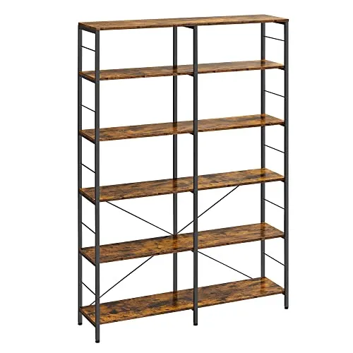 VASAGLE Bücherregal, 6 Ebenen im Industrie-Design - Stilvolles Bücherregal mit 6 stabilen Ebenen (170 cm hoch) im Vintage-Look, perfekt für Wohnzimmer, Arbeitszimmer oder Küche; belastbar bis 270 kg und mit Kippschutz für hohe Sicherheit.