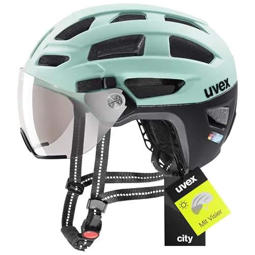 uvex Finale Visor - Sicherer City-Helm mit LED-Licht für Damen und Herren - Fahrradhelm mit zusätzlichem Schutz und verstellbarem IAS-System für optimale Passform. Inklusive Plug-in LED für bessere Sichtbarkeit und Filterkategorie 1 gegen Sonneneinstrahlung.
