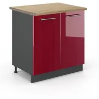 Vicco Spülenunterschrank Fame-Line, Bordeaux Hochglanz/Anthrazit, 80 cm - Spülenschrank mit Regal, stilvolle MDF-Fronten und anpassbare Module für zusätzlichen Stauraum in Ihrer Küche.