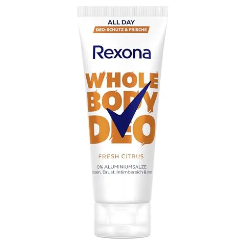 Rexona Whole Body Deodorant Cream Fresh Citrus 75 ml - Die Rexona Whole Body Deodorant Creme Fresh Citrus sorgt für langanhaltende Frische und Schutz für den gesamten Körper. Ideal für die Anwendung nach dem Duschen, hinterlässt sie keine Rückstände und verleiht einen angenehmen Zitrusduft.