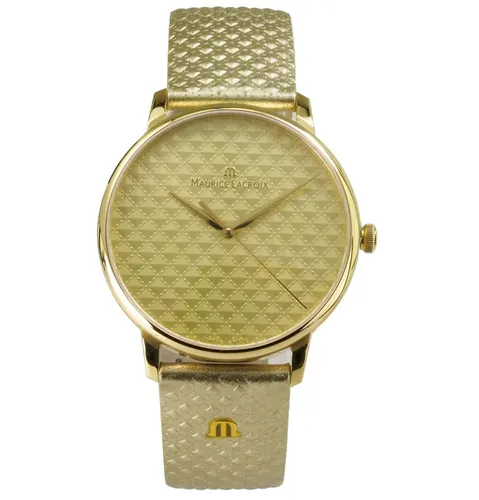 Maurice Lacroix Eliros Sunshine Special Edition - Damenuhren mit gelbgoldfarbenem, strukturiertem Zifferblatt und hochwertigem Kalbslederarmband – ein elegantes Accessoire für jeden Anlass.