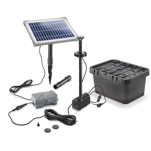 Esotec Solar Unterwasser-Teichfilter Komplettset mit Pumpe Profi 5/160 LED - Effizienter Teichfilter für bis zu 1000 Liter Wasservolumen, inkl. LED-Lichtring und Sprinkleraufsätzen. Genießen Sie klares Wasser und beeindruckende Wasserspiele, unterstützt durch ein leistungsstarkes Solarmodul und langlebigen Akku.