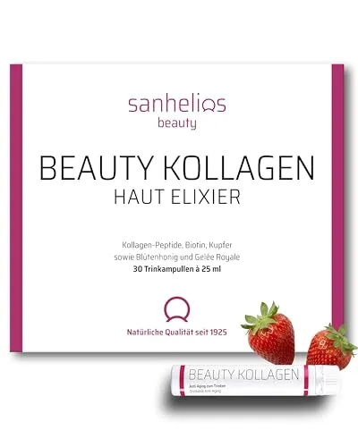 Sanhelios Beauty Kollagen HAUT-ELIXIER - 30 Trinkampullen mit 2500 mg Premium-Kollagen, Testsieger 2021 für natürliche Schönheit von innen