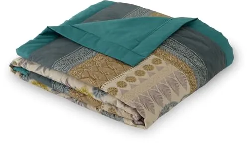 Bassetti Plaid Varigotti V1 135 x 190 cm in Gelb und Grün - Stilvolles Plaid im mediterranen Design, gefertigt aus 100% gekämmter Baumwolle. Ideal für gemütliche Abende und als Geschenk im dekorativen Karton.