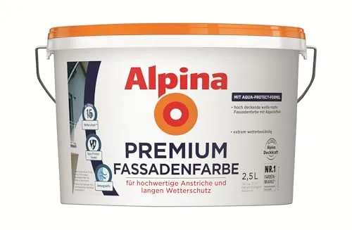 Alpina Premium Fassadenfarbe weiß matt - Hochwertige Lacke für Außenbereiche, witterungsbeständig und extrem langlebig mit selbstreinigendem Abperleffekt – ideal für Fassaden und Mauerwerk.