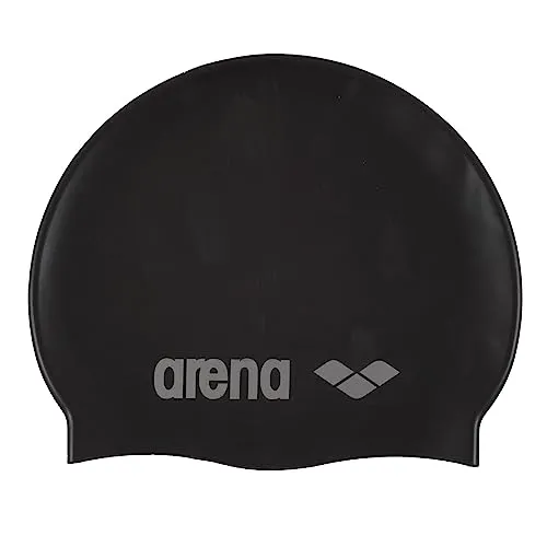 Arena Classic Junior Unisex-Badekappe aus Silikon für Jungen und Mädchen mit verstärktem Rand, weiche und strapazierfähige Badekappe, Schwarz, Größe Eins