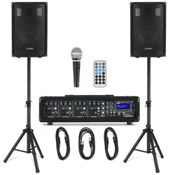 McGrey BP-210 Bandpack PA-Anlage 100 Watt - 4-Kanal Powermixer mit Bluetooth, ideal für Proberäume und kleine Bühnen, inklusive Mikrofon und Stative