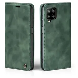 Handy Hülle für Samsung Galaxy A12 Klapphülle Bookcase Flip Cover Handy Tasche Etui Farbe: Grün - Grün