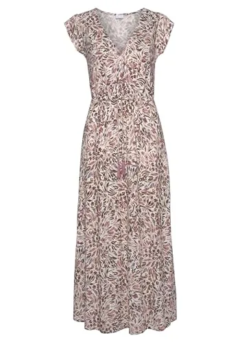 Maxikleid VIVANCE, Damen, Gr. 36, N-Gr, lila (creme, mauve bedruckt), Jersey, Obermaterial: 100% Viskose, bedruckt, modisch, figurumspielend bodenlang, tiefer V-Ausschnitt, Kurzarm, Kleider, mit floralem Druck und Schlitz, Jerseykleid, Sommerkleid, Strandkleid, Topseller