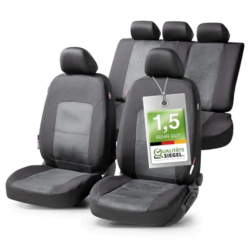 WALSER Sitzschonbezug ZIPP IT Premium für VW, MERCEDES-BENZ, AUDI - Autositzbezüge in schwarz/grau, universell passend, TÜV-geprüft und mit Haken für einfachen Einbau - schützt Ihre Sitze und sorgt für einen neuen Look.