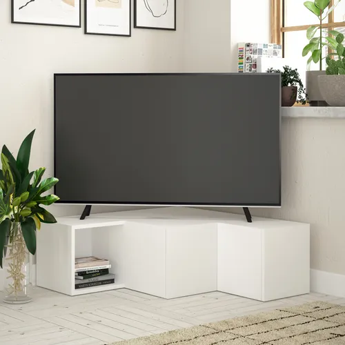 Decortie Compact TV-Ständer bis 50 Zoll - Moderner TV-Ständer mit Wandregal, ideal für Wohnzimmer, bietet Platz für Fernseher bis 50 Zoll und hat eine Tragfähigkeit von bis zu 40 kg.