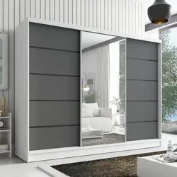 Schwebetürenschrank AURELIA 2, 3-türig mit Spiegel (200 cm, Weiß/Graphit) - Schwebetürenschrank in modernem Design, gefertigt aus hochwertiger Laminatplatte mit leichtgängigem Schiebetürsystem. Ideal für stilvolle und platzsparende Aufbewahrung.