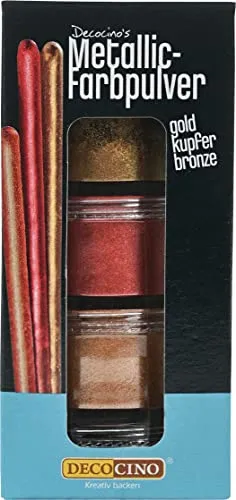 DECOCINO Metallic-Farbpulver (3x2g) – Gold, Bronze & Kupfer - Lebensmittelfarbe-Puder – Fondant-taugliches Glitzer-Puder als Kuchen-Deko & Torten-Deko!
