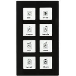 MDT RF-GTT8S.01 KNX RF+ Funk Glastaster Plus 8-fach, schwarz - Smart Home Steuerung mit 8-fach Glastaster und integrierten Aktor. Ideal für moderne Hausautomation, bietet individuelle Tastenanpassung und Raumtemperaturmessung ohne Kabelverlegung.