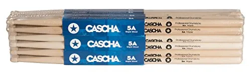 CASCHA Professional Schlagzeugsticks 5A robuste Ahorn Sticks I Trommelstöcke Holz I Profi Schlagzeug Zubehör I Drumsticks Maple I Schlagzeugstöcke I Trommelsticks Holzkopf Modell 12 Paar (24 St.)