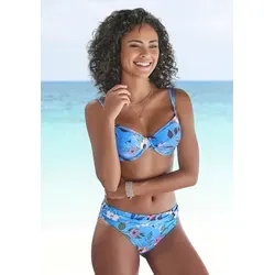 Bikini-Hose S.OLIVER "Maya", Damen, Gr. 36, Blau - Floral bedruckte Bikinihose von s.Oliver mit umschlagbarem Bund. Perfekt für einen stylischen Auftritt am Strand oder Pool. Aus weicher Microfaser für hohen Tragekomfort.