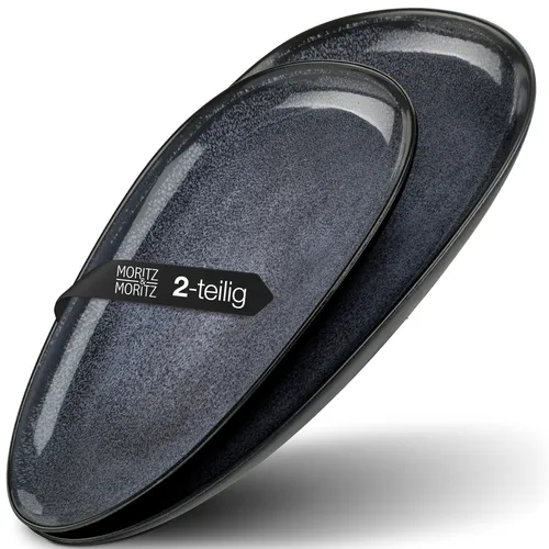 Moritz & Moritz Servierplatte VIDA 2x Servierteller Blau - Hochwertige Servierplatten aus robustem Porzellan, mikrowellengeeignet und spülmaschinenfest – ideal für jedes Dinner und jeden Anlass.