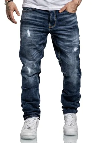 Amaci&Sons Herren Jeans Regular Straight Fit Destroyed Denim A7998 Dunkelblau W33/L30 - Stylische Amaci&Sons Herren Jeans im Regular Straight Fit mit Destroyed-Details. Ideal für jeden Tag, bietet Komfort und trendigen Look für lässige Outfits.