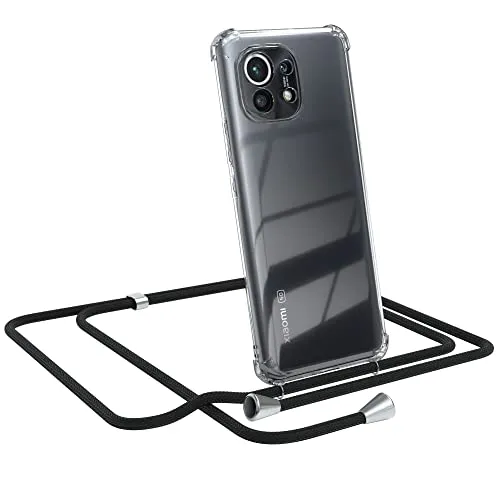 EAZY CASE Handykette kompatibel mit Xiaomi Mi 11 / Mi 11 5G Handyhülle mit Umhängeband, Handykordel mit Schutzhülle, Silikonhülle, Hülle mit Band, Stylische Kette mit Hülle für Smartphone, Schwarz