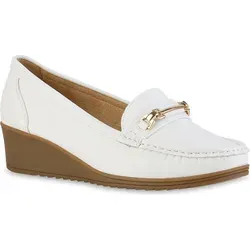 VAN HILL Damen Keilslippers Slippers Profil-Sohle Schuhe 841622, Farbe: Weiß, Größe: 39 - Weiß - 39