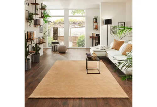 Steffensmeier Gabbeh Teppich Jaipur – 100% Schurwolle, Beige, 90x160 cm - Handgetufteter Gabbeh-Teppich aus 100% Schurwolle mit ca. 18 mm Florhöhe. Hohe Dichte von 3000 g/m² für Langlebigkeit und Komfort. Ideal für Wohnzimmer und Schlafzimmer, zertifiziert für faire Produktion.