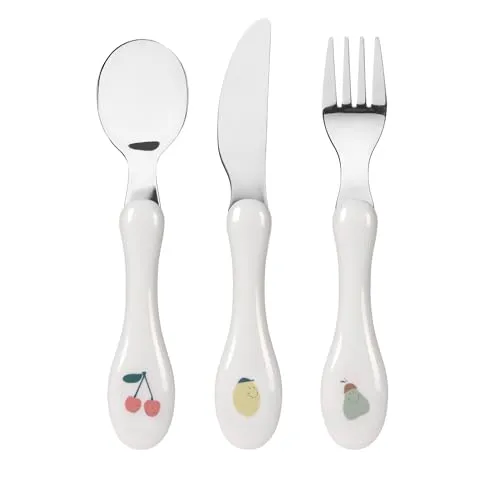 LÄSSIG Kinderbesteck Set 3-teilig Löffel Gabel Messer Edelstahl Kunststoffgriff/Cutlery Happy Fruits