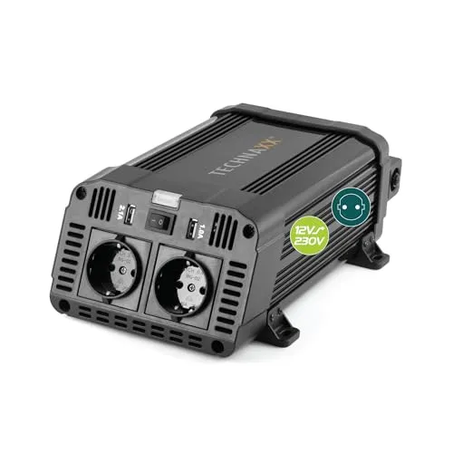 Technaxx KFZ Wechselrichter 12V auf 230V - TÜV Rheinland zertifiziert, 1200W Leistung, ideal für Camping und Elektronikgeräte