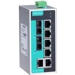 Moxa EDS-208A-MM-SC - Unverwalteter Ethernet-Switch mit 6 Ports - Robuster unmanaged Ethernet-Switch mit 6 10/100BaseT(X)-Ports und 2 Glasfaser-Ports für zuverlässige Netzwerkinfrastrukturen in industriellen Umgebungen, ideal für Anwendungen bei -10 bis 60°C.