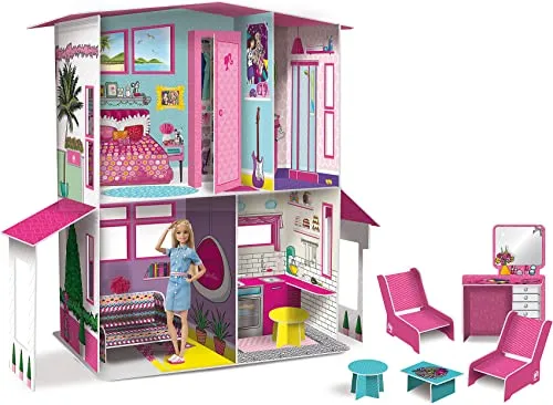 Lisciani - BARBIE Puppenhaus - Barbie Traumvilla auf zwei Etagen - 3D-Haus zum Bauen, Dekorieren und Gestalten - Kreatives Bastel- und Konstruktionsspielzeug für Kinder ab 4 Jahren