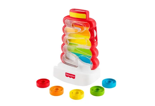 Fisher-Price Baby- und Kleinkindspielzeug, Rutschspaß Farbring Pyramide, Aktivität mit Münzen zur spielerischen Förderung der Entwicklung von Babys ab 9 Monaten, JLB81