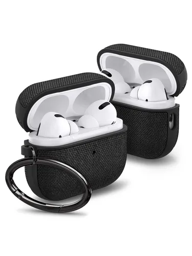 Spigen Urban Fit - Black Case für AirPods Pro 2 - Audio-Zubehör mit komfortablem Grip, minimalistischem Design und weicher Mikrofaser-Innenseite für Schutz. Inklusive Karabiner für einfache Tragbarkeit und kabelladesfähig.