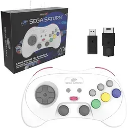 PRO - White - Wireless Controller für Sega Saturn - Gaming-Zubehör mit MULTI-COMPATIBILITY für SEGA Saturn und USB-Geräte. Präzise Steuerung durch duale Hall Effect Joysticks und integrierte Rumble-Motoren für ein immersives Spielerlebnis.