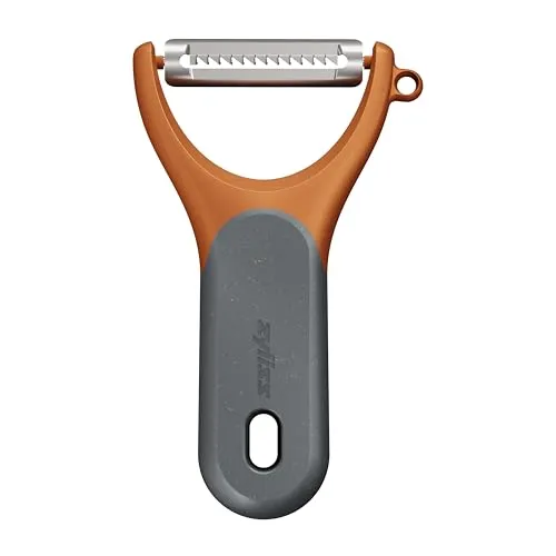 Zyliss Schäler mit Julienne-Funktion, Sparschäler, Extra scharfer Universalschäler, Zackenschliffklinge, komfortablem Griff aus nachhaltigem Weizenstroh, Sicherheitsabdeckung, spülmaschinenfest
