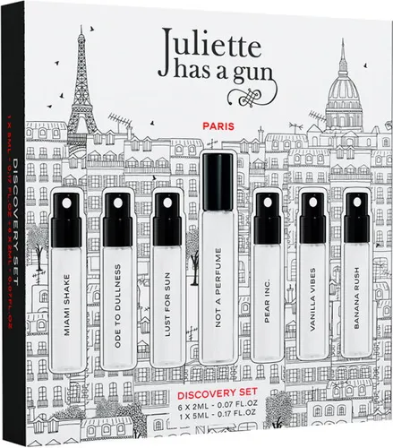 Juliette has a Gun Banana Rush Discovery Set - Entdecken Sie das Banana Rush Eau de Parfum im praktischen Set: 5ml und 6x2ml für abwechslungsreiche Dufterlebnisse. Ideal für unterwegs und Liebhaber von einzigartigen Düften.