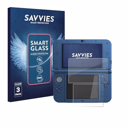 Savvies 3 Stück Panzer Schutz Glas für Nintendo New 3DS XL 9H Schutzfolie, Glas-Folie, HD Klar, Blasenfrei, Anti-Fingerabdruck, Displayschutz