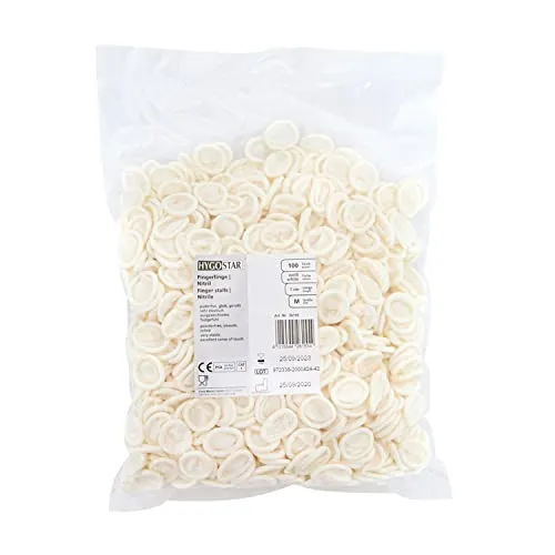 SELVA Fingerlinge Nitril, glatt, gerollt, elastisch, puderfrei, allergikerfreundlich, bedeckt nur jeweils einen Finger, sehr gutes Tastempfinden (Medium)