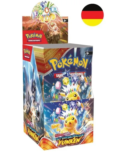 Pokemon Karmesin & Purpur Stürmische Funken Booster Display - TCG OVP Displays mit 18 Booster-Packs für spannende Pokémon Kämpfe. Ideal für Sammler und Spieler, die ihr Deck aufwerten möchten!