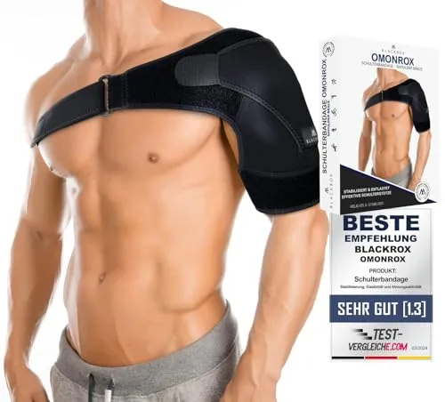 BLACKROX Schulterbandage [Vergleichssieger 2024] - Bandagen für Damen & Herren, Einheitsgröße, ideal zur Unterstützung und Rehabilitation bei Schulterbeschwerden im Sport.