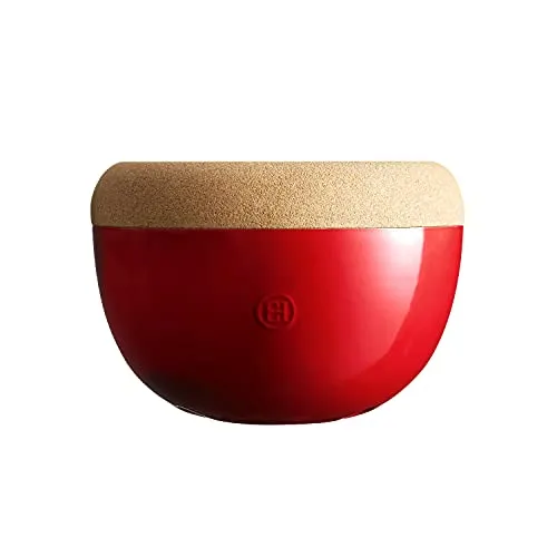 Emile Henry EH348764 Obst- und Gemüseschneider ø27 cm, Keramik und Kork, rot Grand Cru - Frischhaltedosen mit eleganter Kork-Oberfläche, die Obst länger frisch hält und Gemüse lichtgeschützt lagert – perfekt für eine stilvolle Küchenpräsentation.