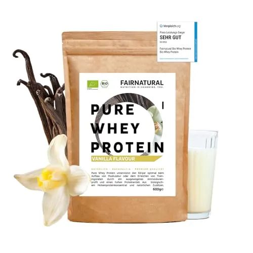 BIO WHEY Protein-Pulver Vanille - 100% natürliches Eiweiß für Sportler - Sportnahrung, hochwertiges Bio Whey Protein ohne künstliche Süßstoffe, ideal für Muskelaufbau und -erhalt, nachhaltig verpackt und aus deutscher Molke.